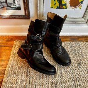 Leather buckle boots